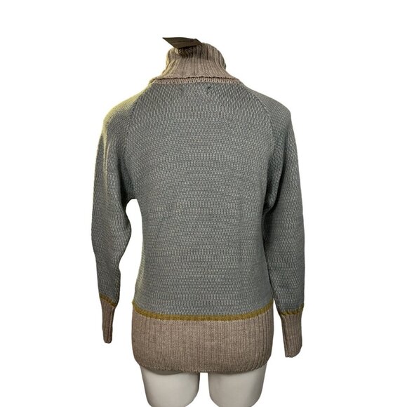 NWT Fuza Wool Hilda Handmade Chunky Knit Turtleneck Sweater Size M Blue Beige - Picture 4 of 10